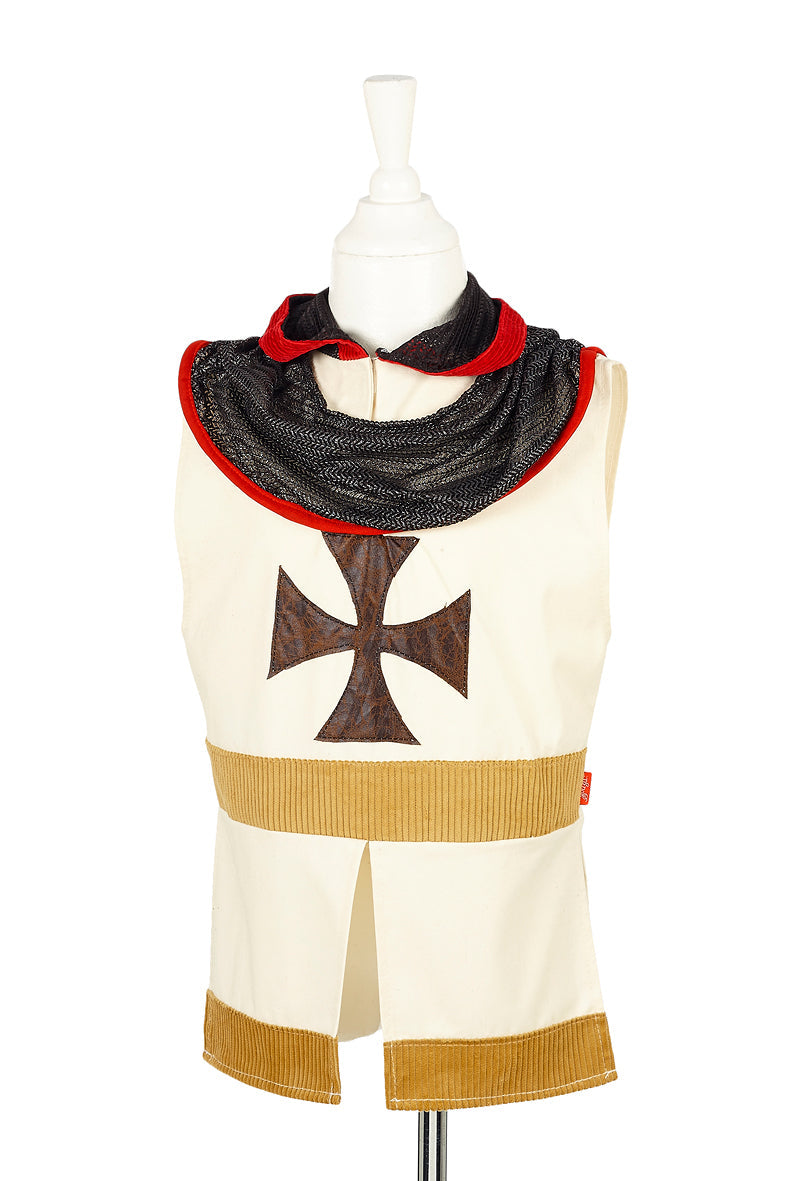 Norman knight costume for kids cream surcoat with chainmail style hood