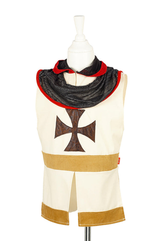 Norman knight costume for kids cream surcoat with chainmail style hood