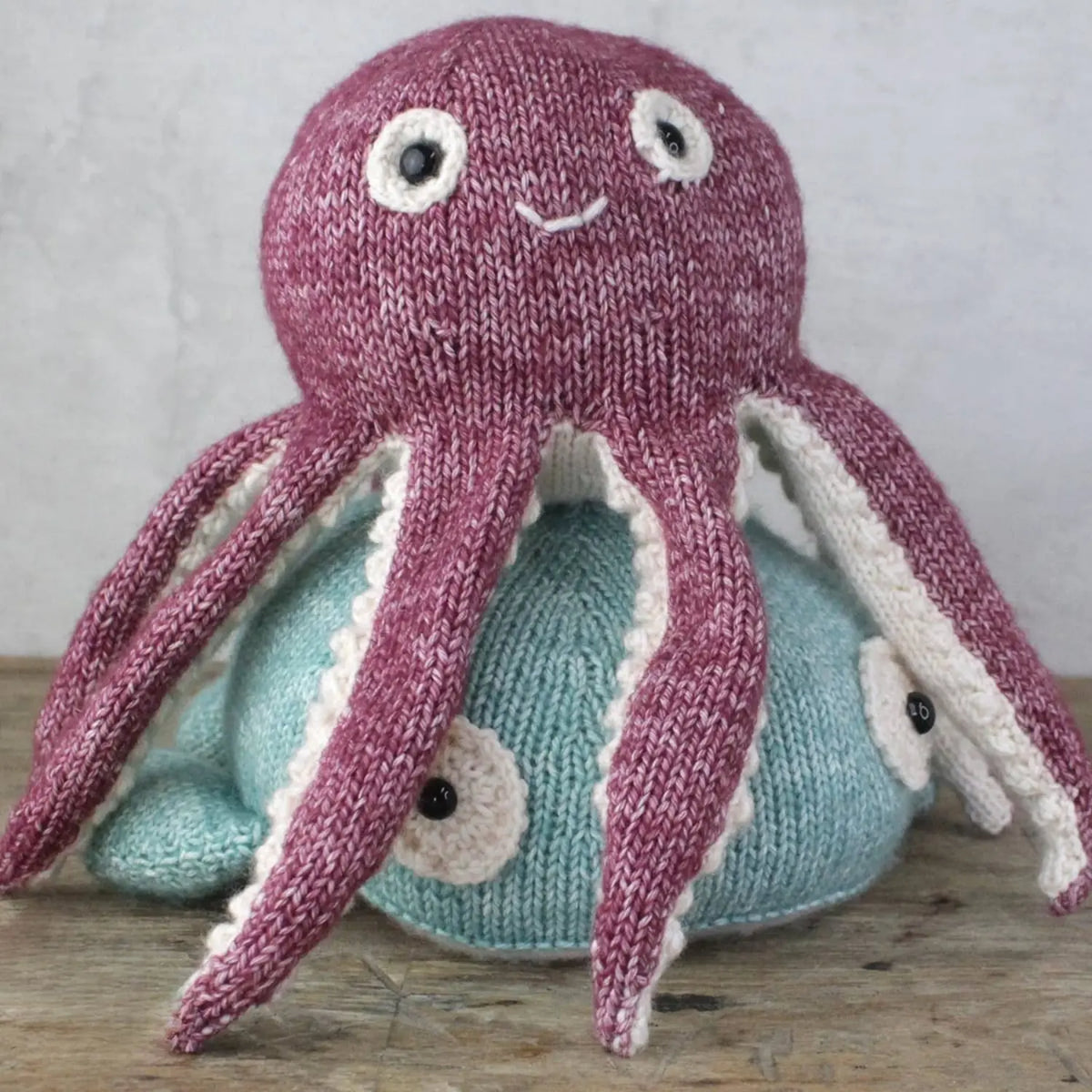 Olivia Octopus and Willy Whale finished knitted sea animal toys