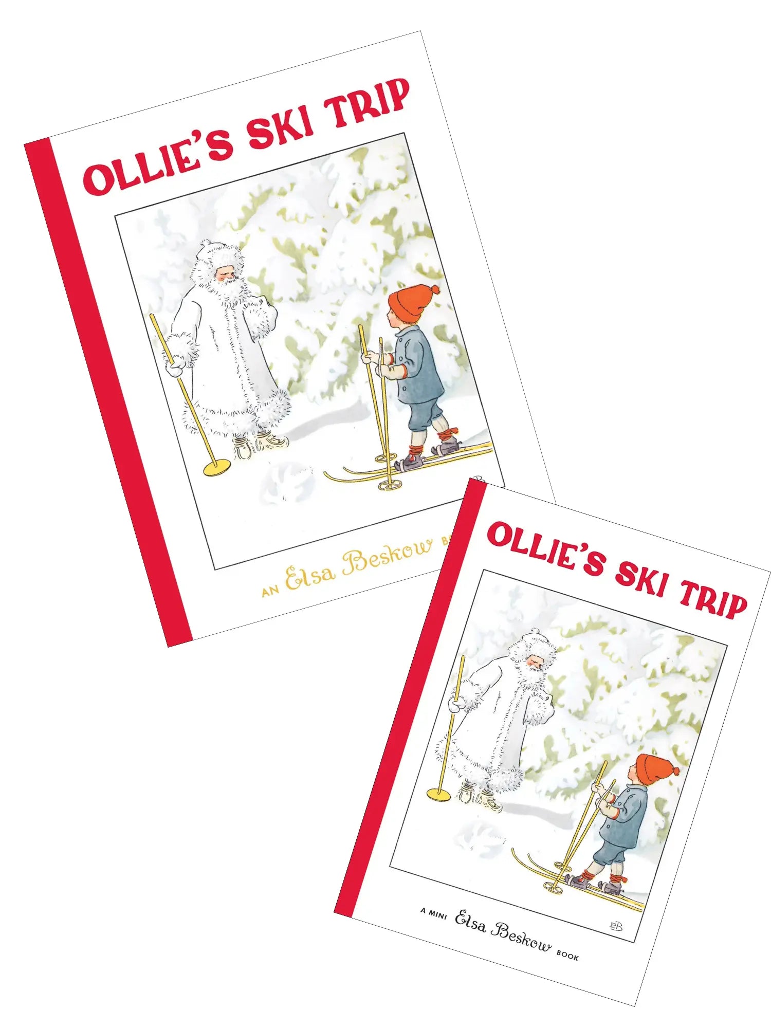 Ollie’s Ski Trip book cover showing child with skis meeting Jack Frost, Elsa Beskow