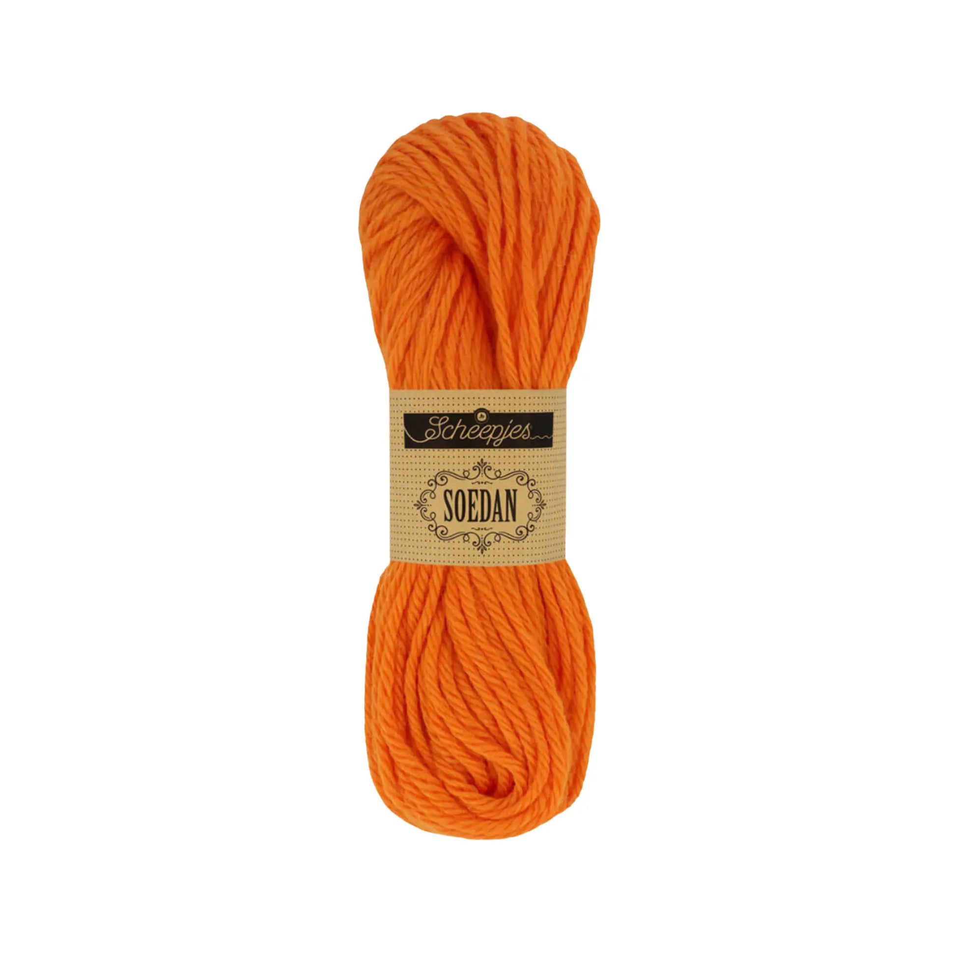 Orange Scheepjes Soedan wool yarn for knitting, crochet, felting, weaving, and natural crafts.