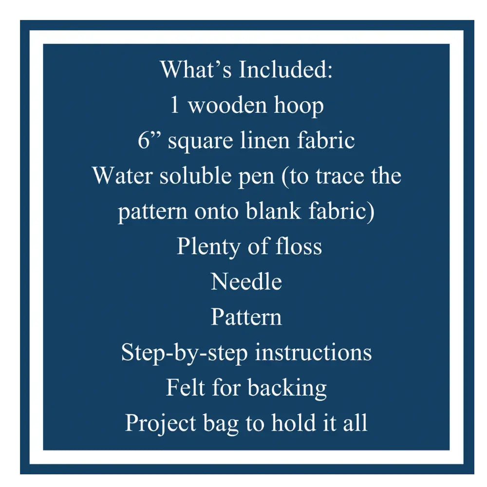 Orca embroidery kit contents list showing included materials and tools