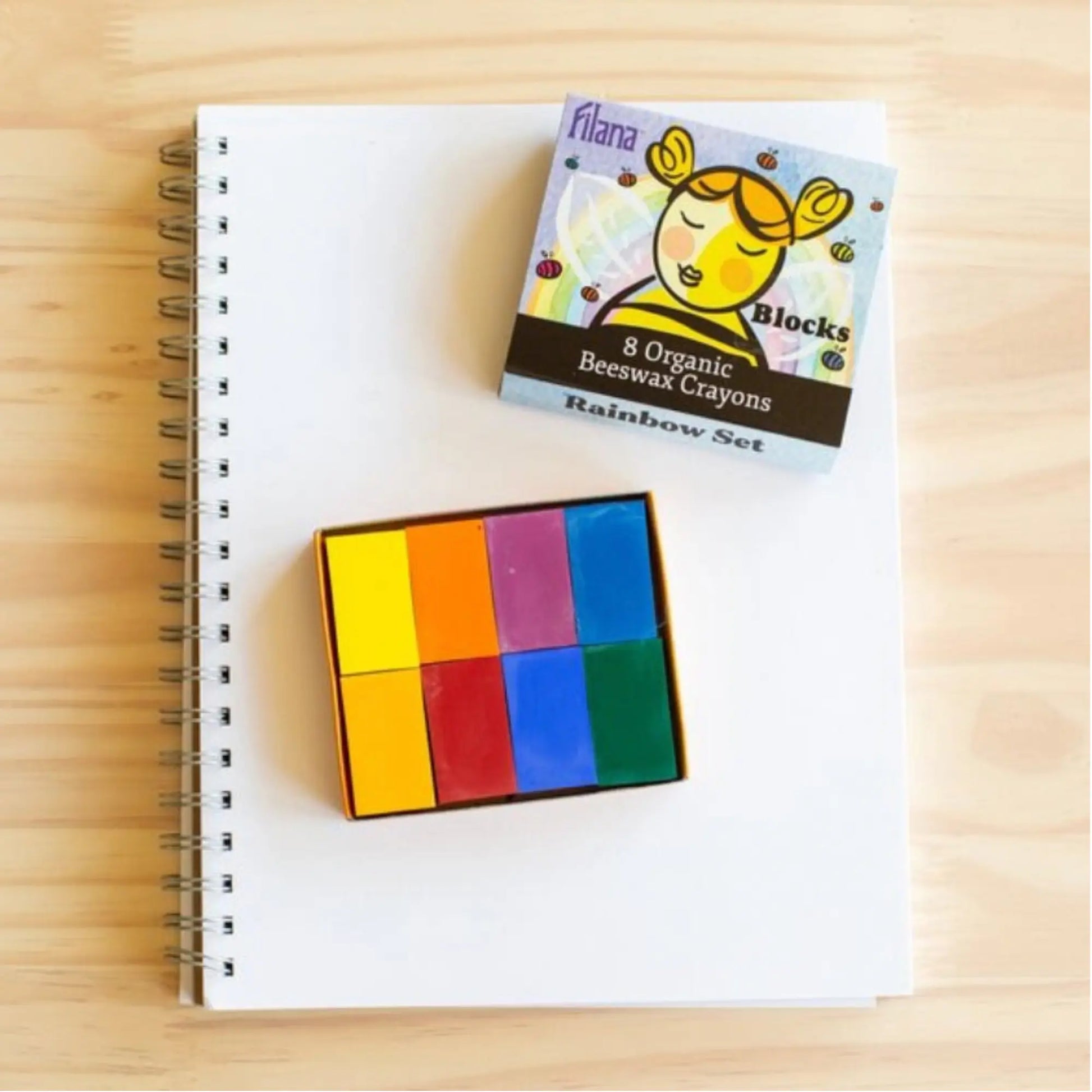 organic beeswax rainbow crayon color swatches showing 8 color palette on paper