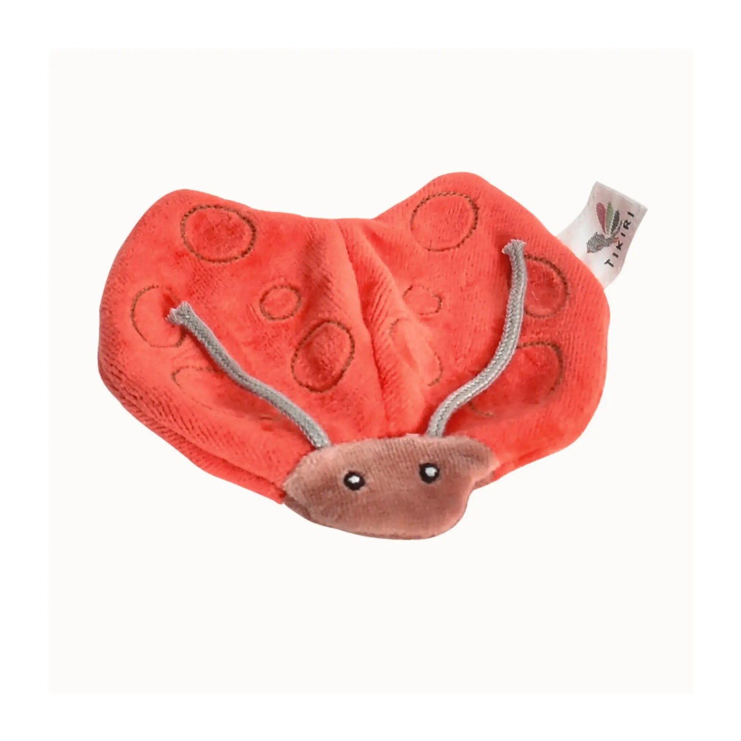 Tikiri Scrunchies Red lady bug sensory toy on white background