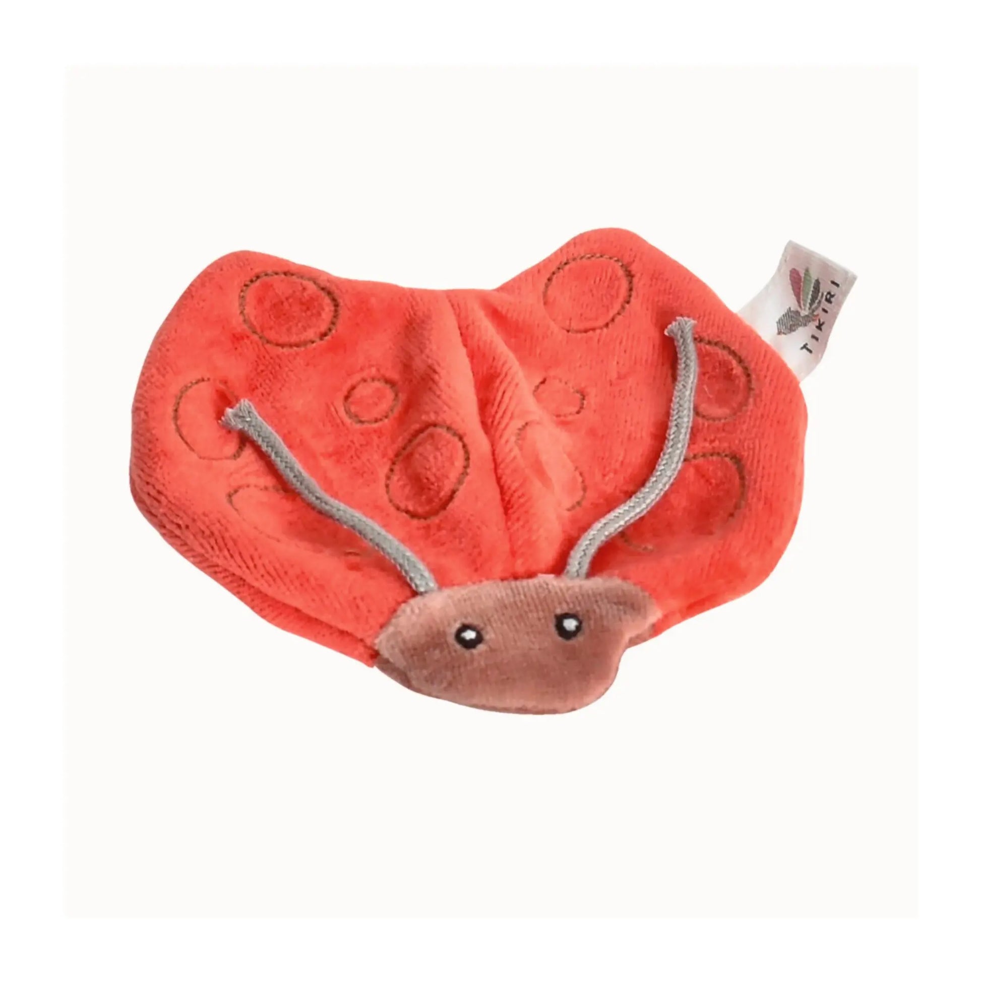 Tikiri Scrunchies Red lady bug sensory toy on white background