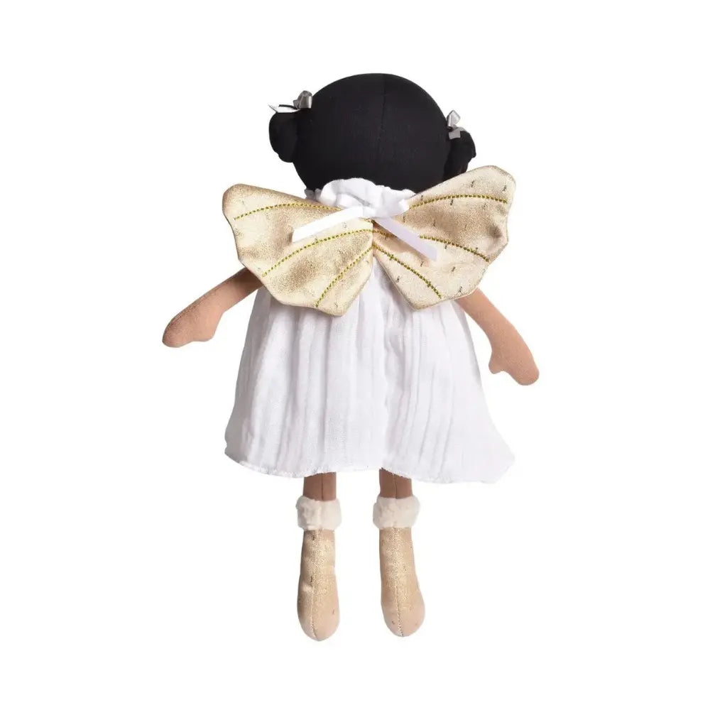 Organic cotton fairy doll back view showing fabric details and construction