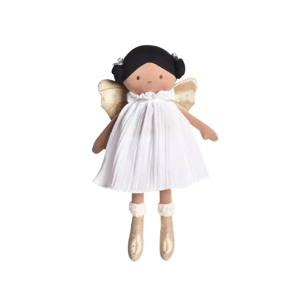 Organic cotton fairy doll front view showing soft body and dress for toddler play
