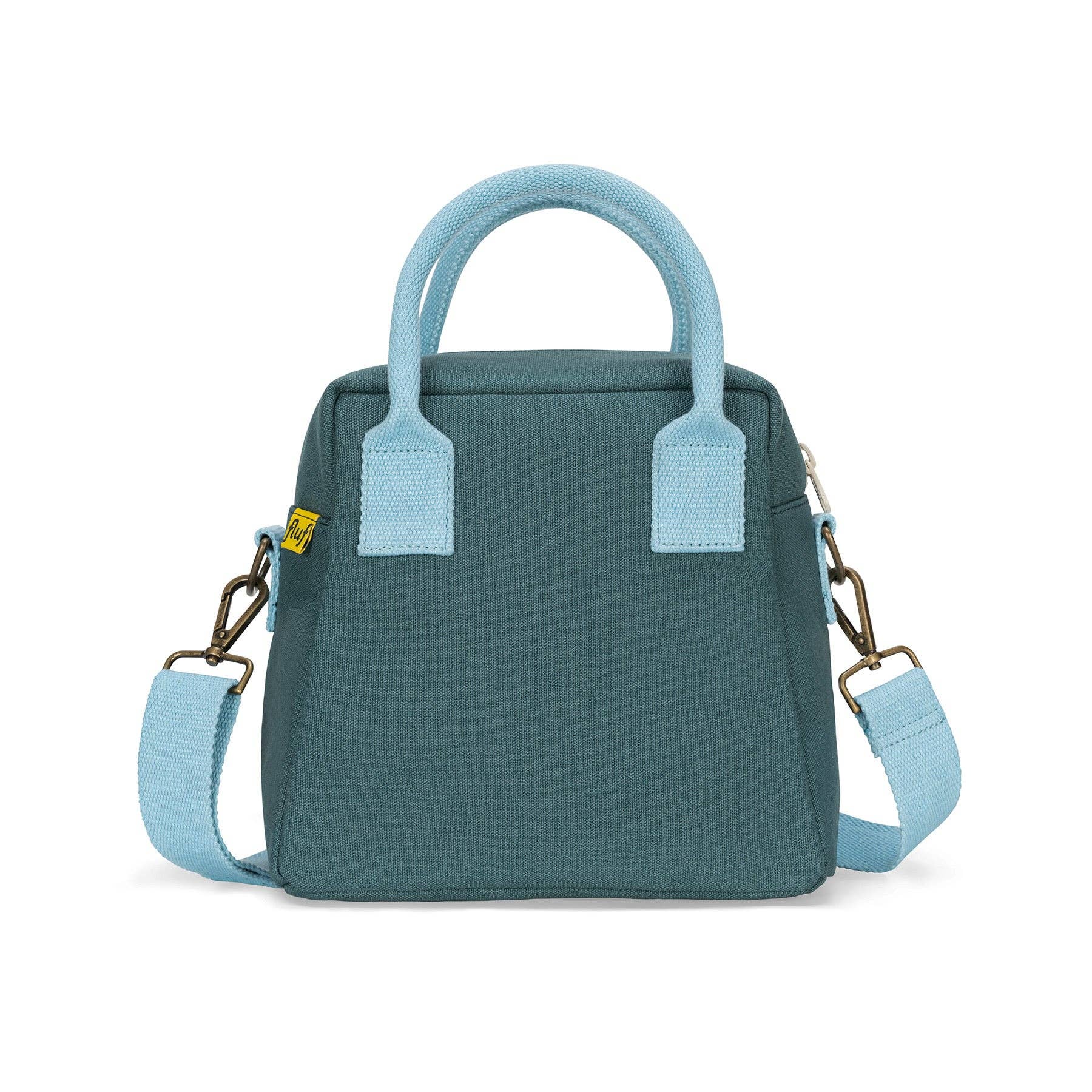Fluf Cypress organic cotton insulated lunch bag with blue handles