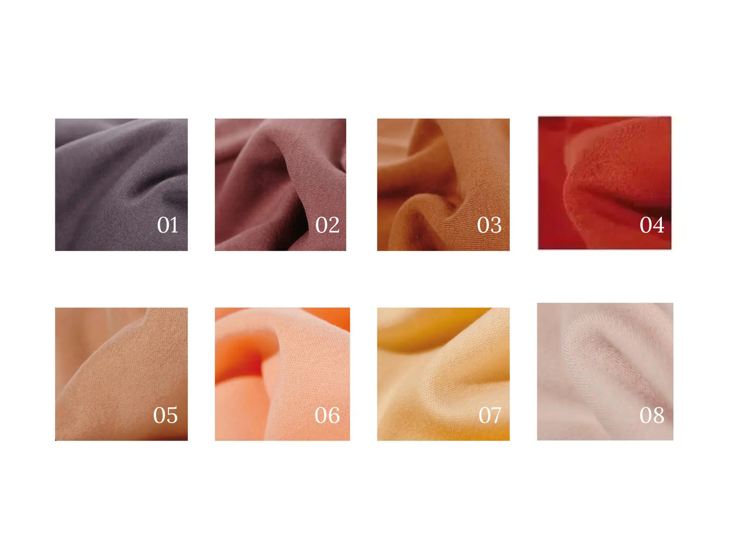 Swatch of doll making abric in various colors with numbers indicating their order.