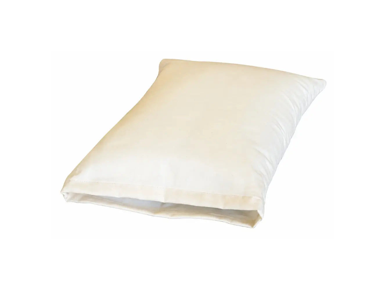 White organic cotton and wool pillow on a white background