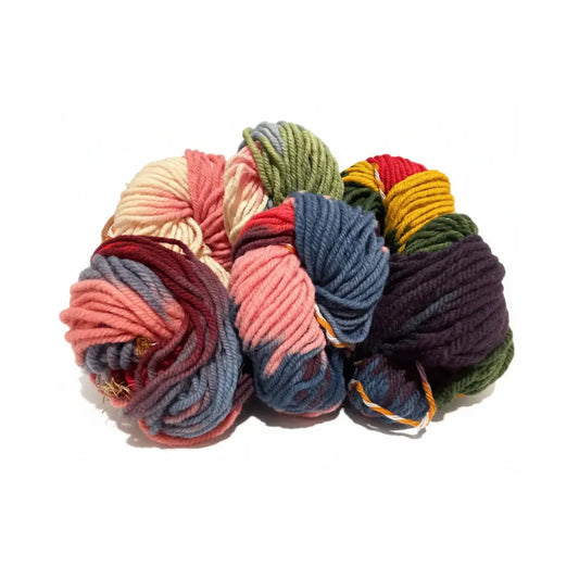 Multicolored yarn balls on a white background