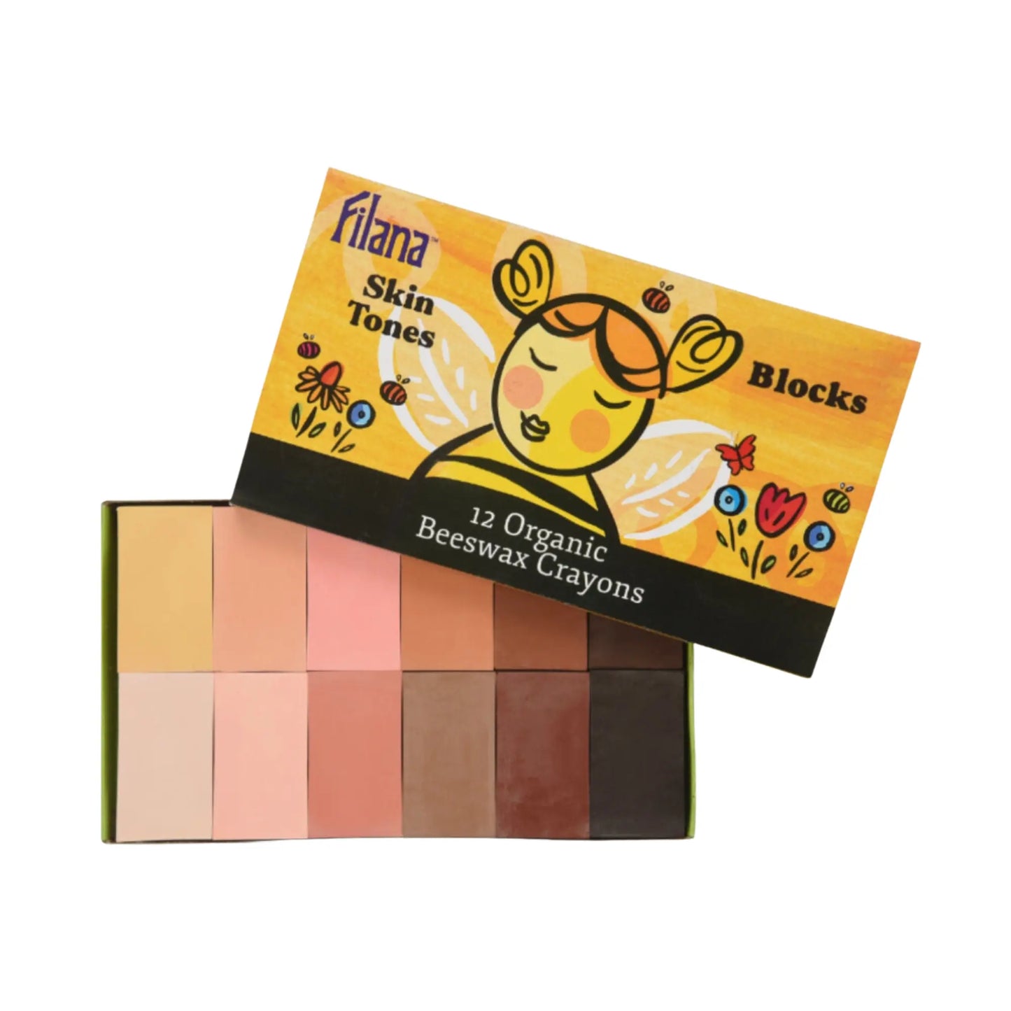 Filana organic skin tone block crayons set with 12 natural skin tone colors