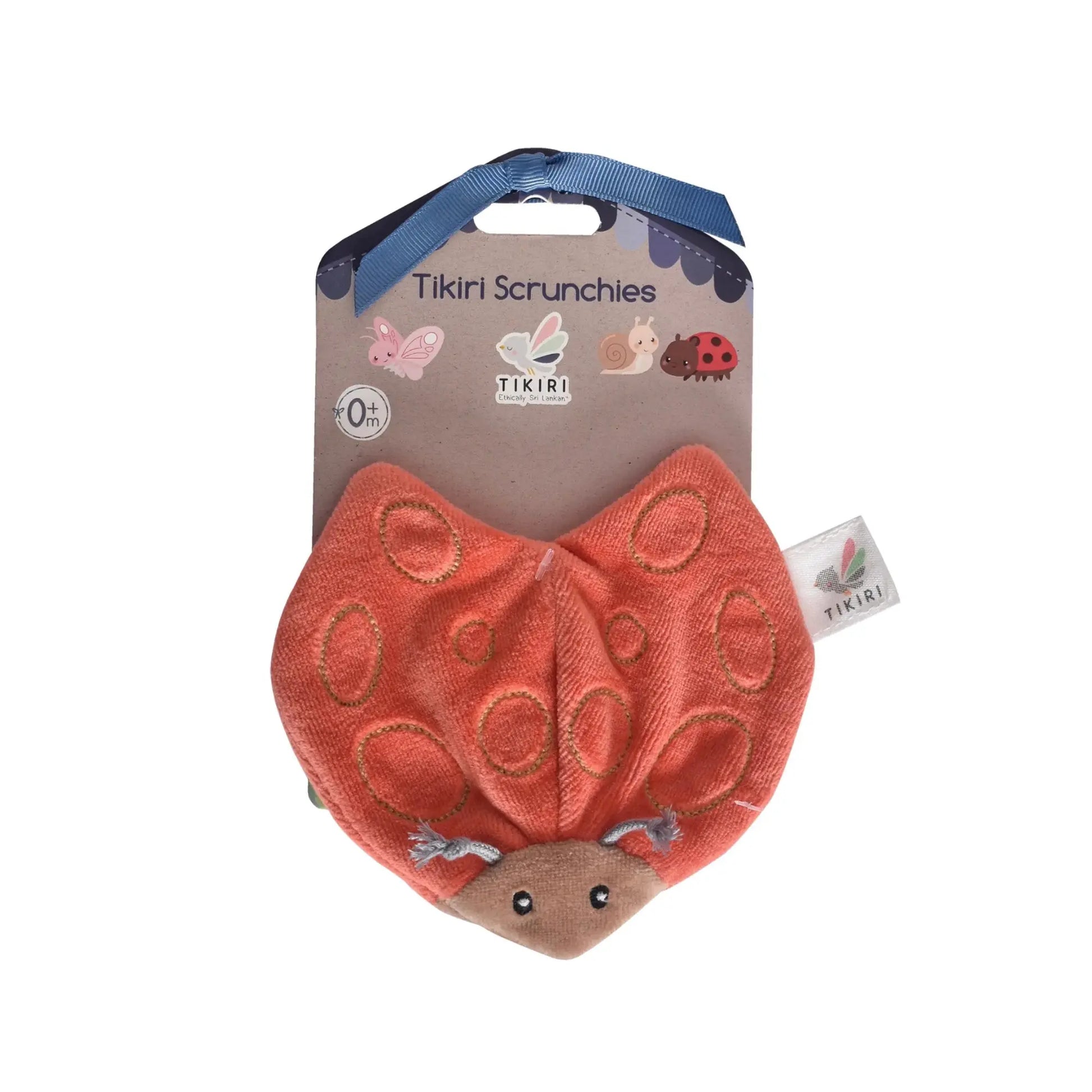 Tikiri Scrunchies Red lady bug sensory toy on white background