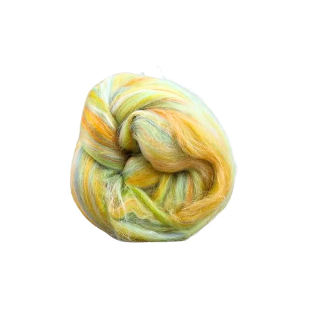 Orion yellow tonal merino and tussah silk wool top spinning fiber on white