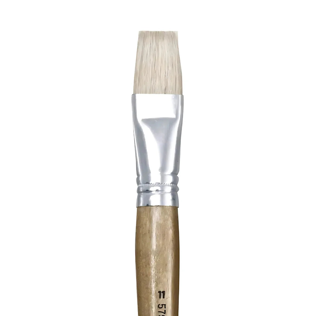 Acrylic and Oil Paintbrush with wooden handle and silver ferrule on a white background