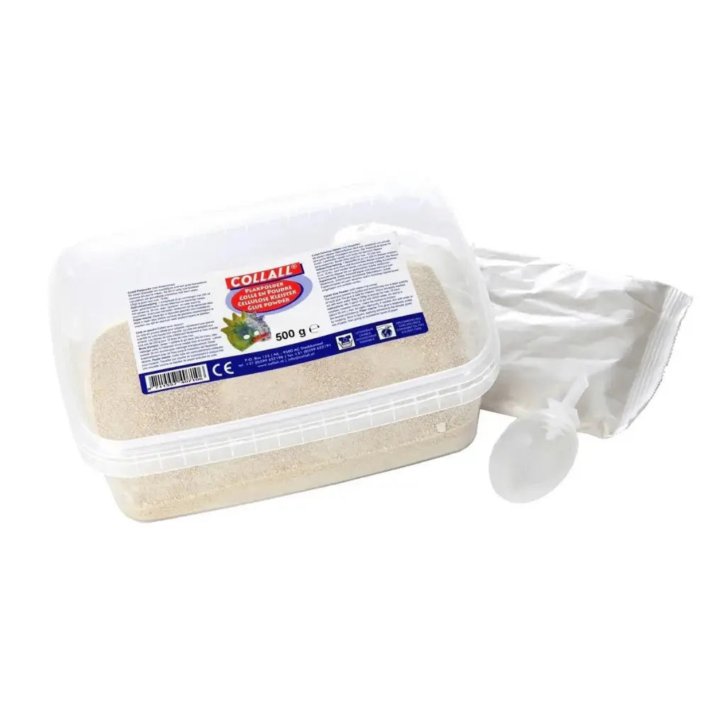 container of powdered paper mache nontoxic glue on a white background