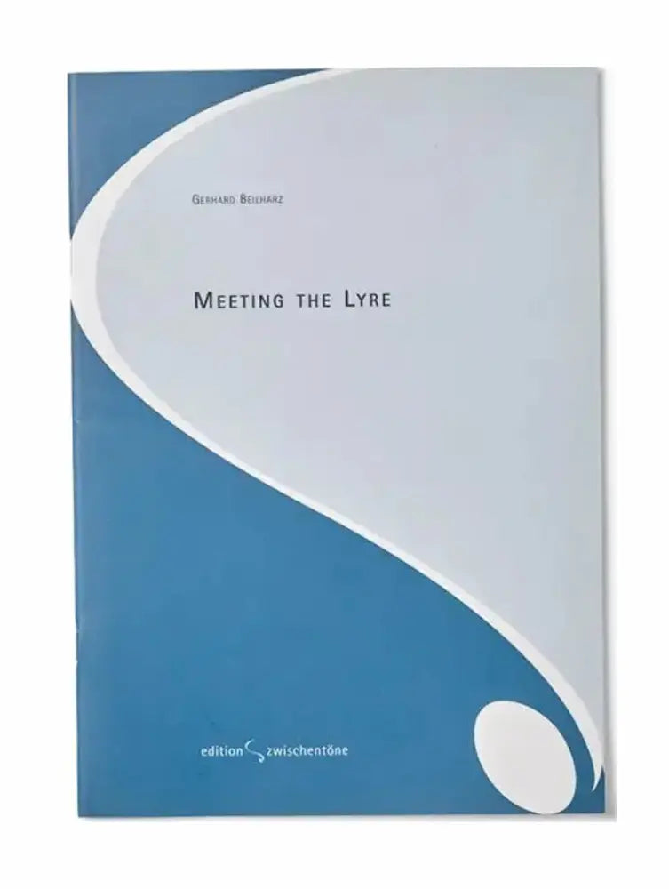Book cover of 'Meeting the Lyre' with a blue and white design.