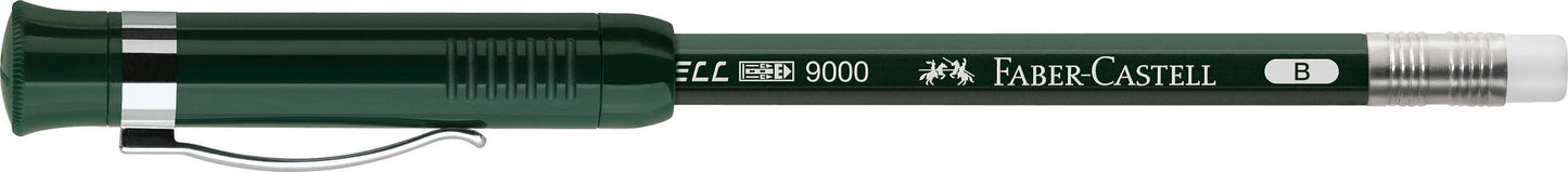 castell 9000 perfect pencil with sharpener cap and metal clip full length view