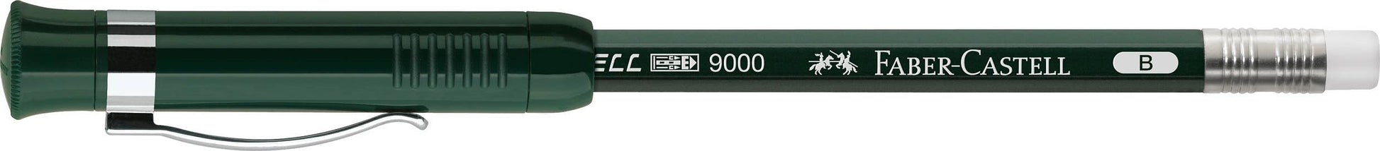 castell 9000 perfect pencil with sharpener cap and metal clip full length view