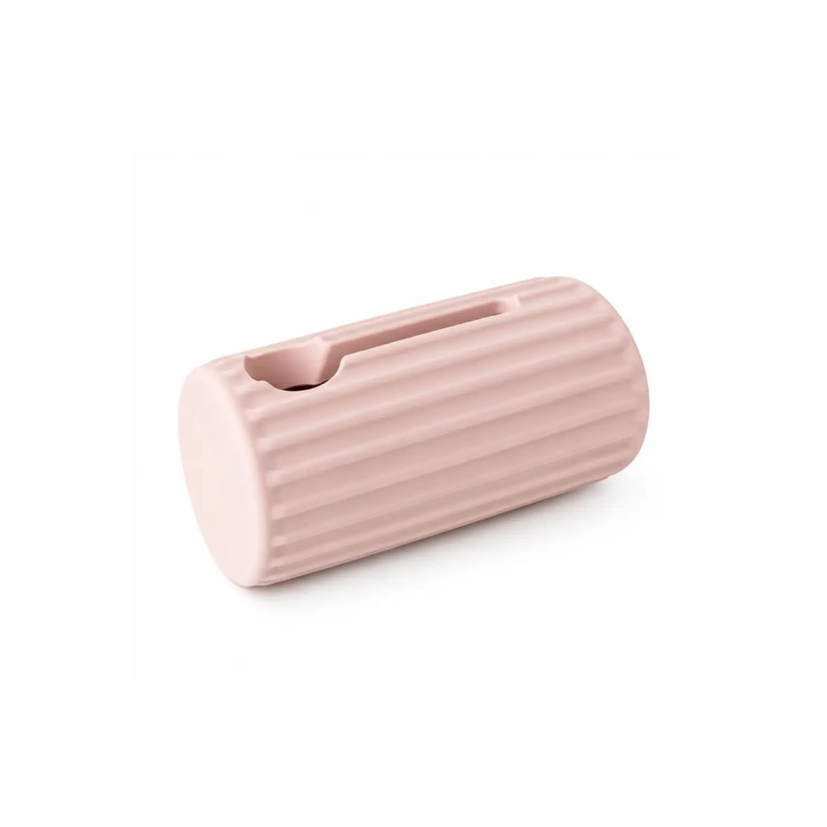 Petal pink Calla & Friends Ripple silicone bath spout cover on a white background