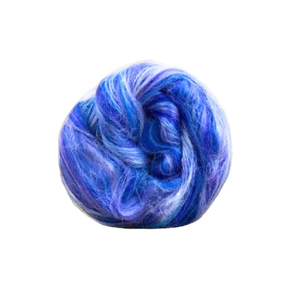 Phoenix blue tonal merino and tussah silk wool top spinning fiber on white