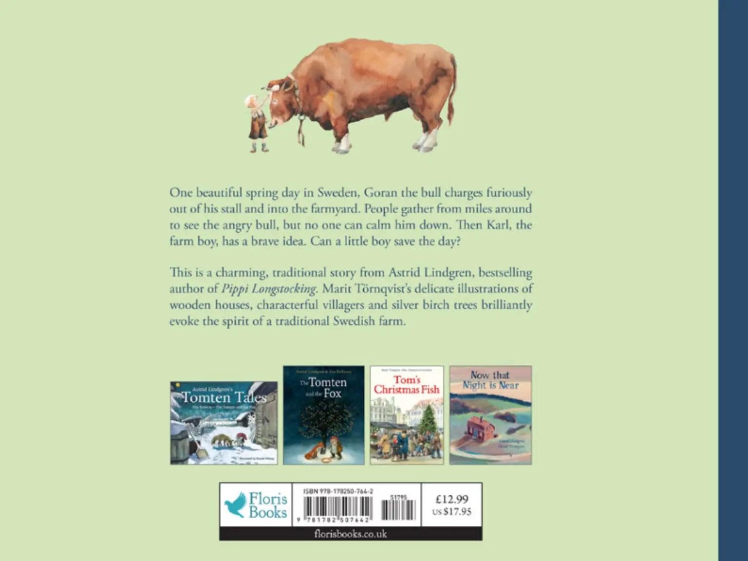 Book cover with illustration of a bull and text on a green background