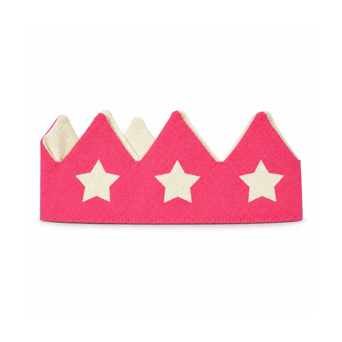 Pink cotton canvas star dress-up crown with cream stars