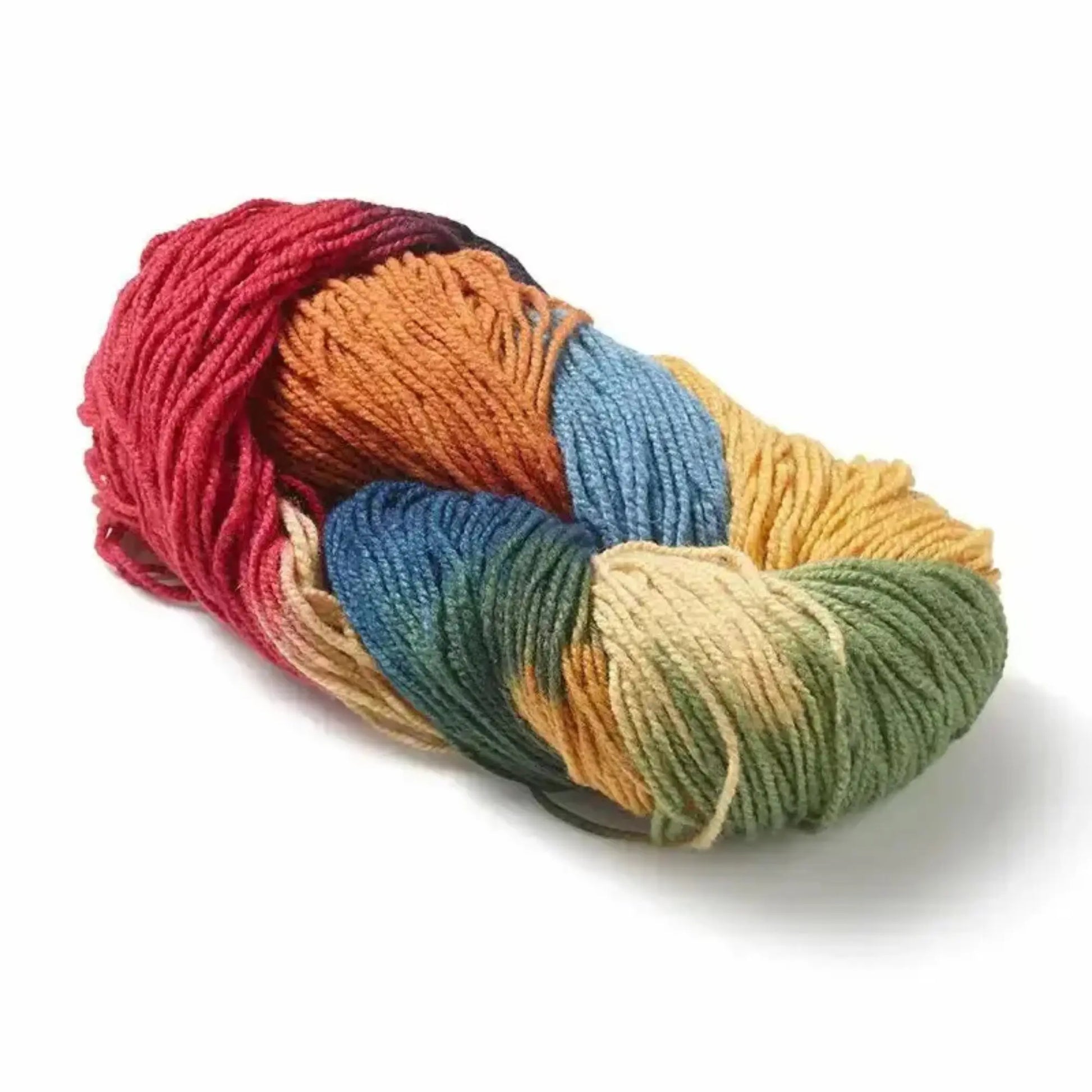 Organic Wool & Silk Plant Dyed Rainbow Yarn  showing all the rainbow hues on white background
