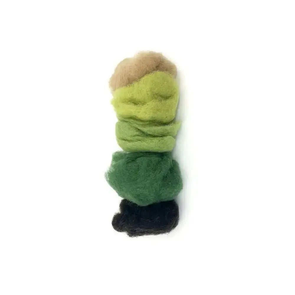Plant-dyed wool in greens and brown on a white background
