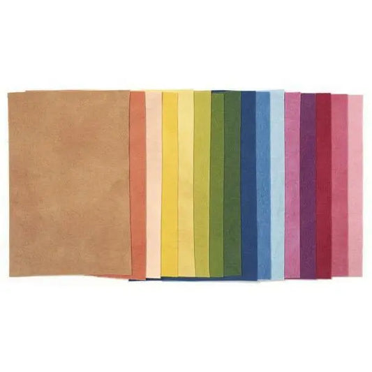 Plant-dyed wool felt sheets by Filges layered to show color range and felt thickness