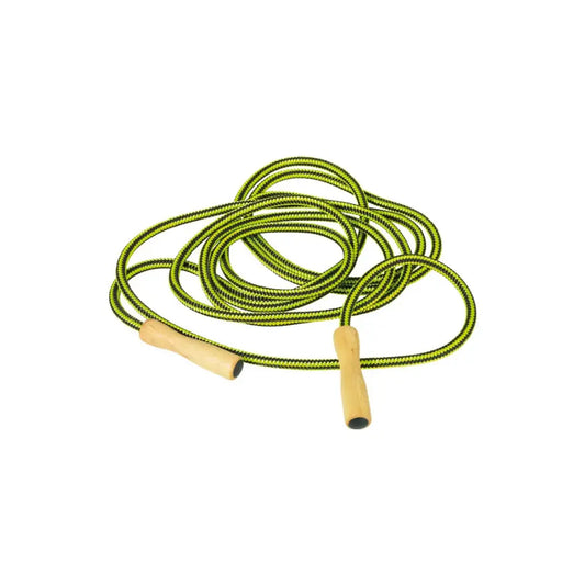 High quality skipping rope for three or more kids with wooden handles on a white background