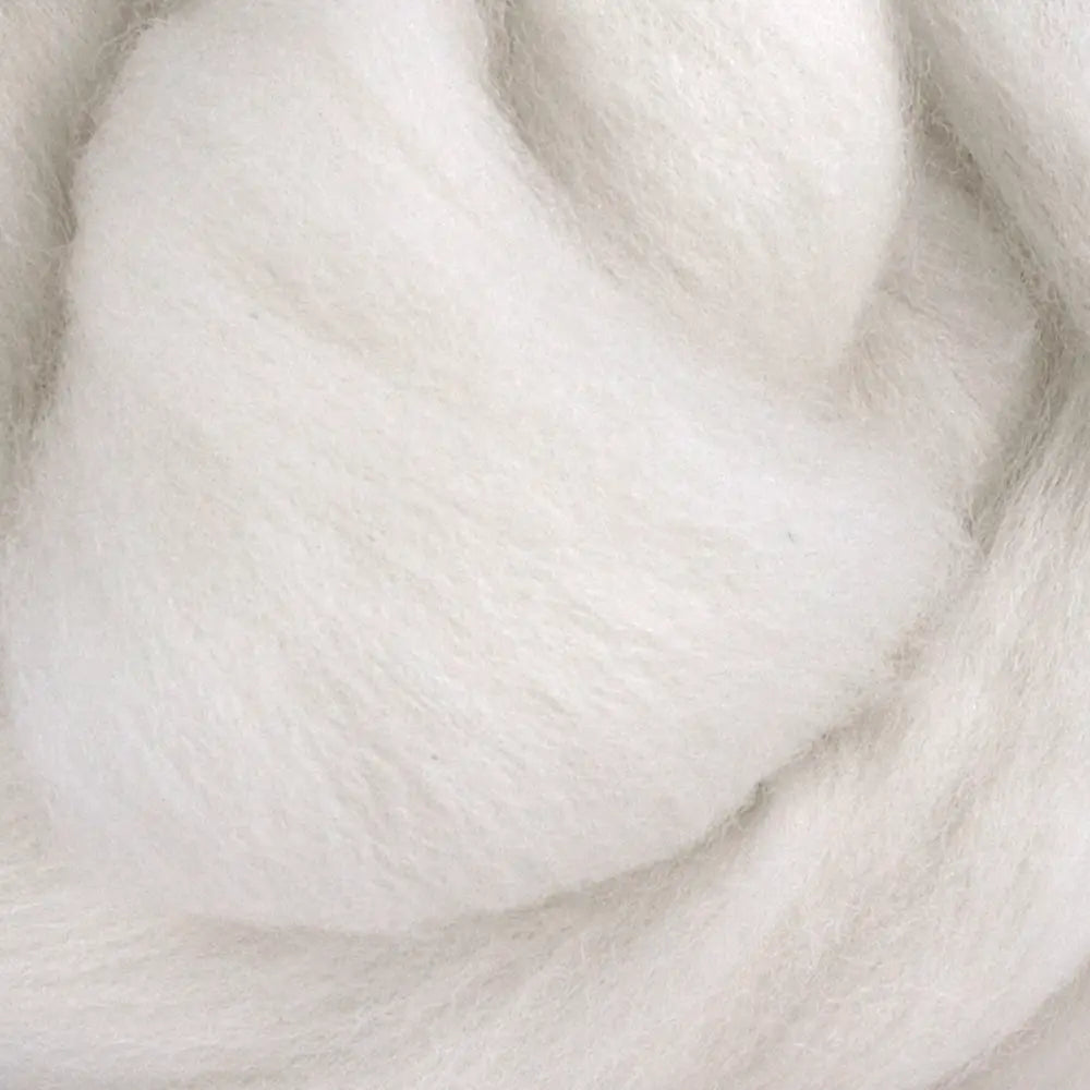 Close-up of Undyed Polwarth wool combed top fiber for spinning and felting