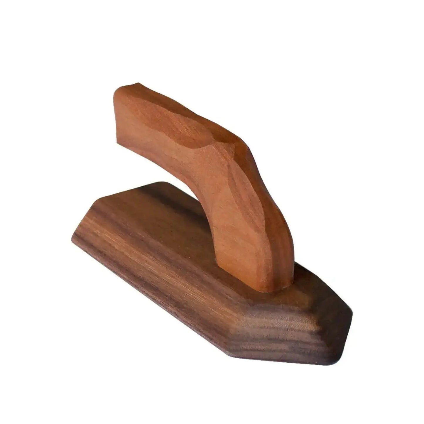 Waldorf Wooden Toy Iron for Pretend Play on a White Background