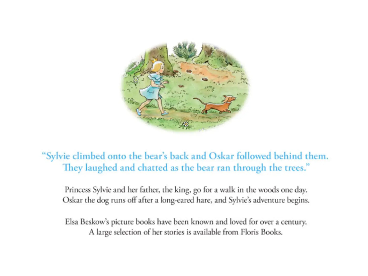 Illustration from a children's book with a bear, dog, and girl in a forest setting.