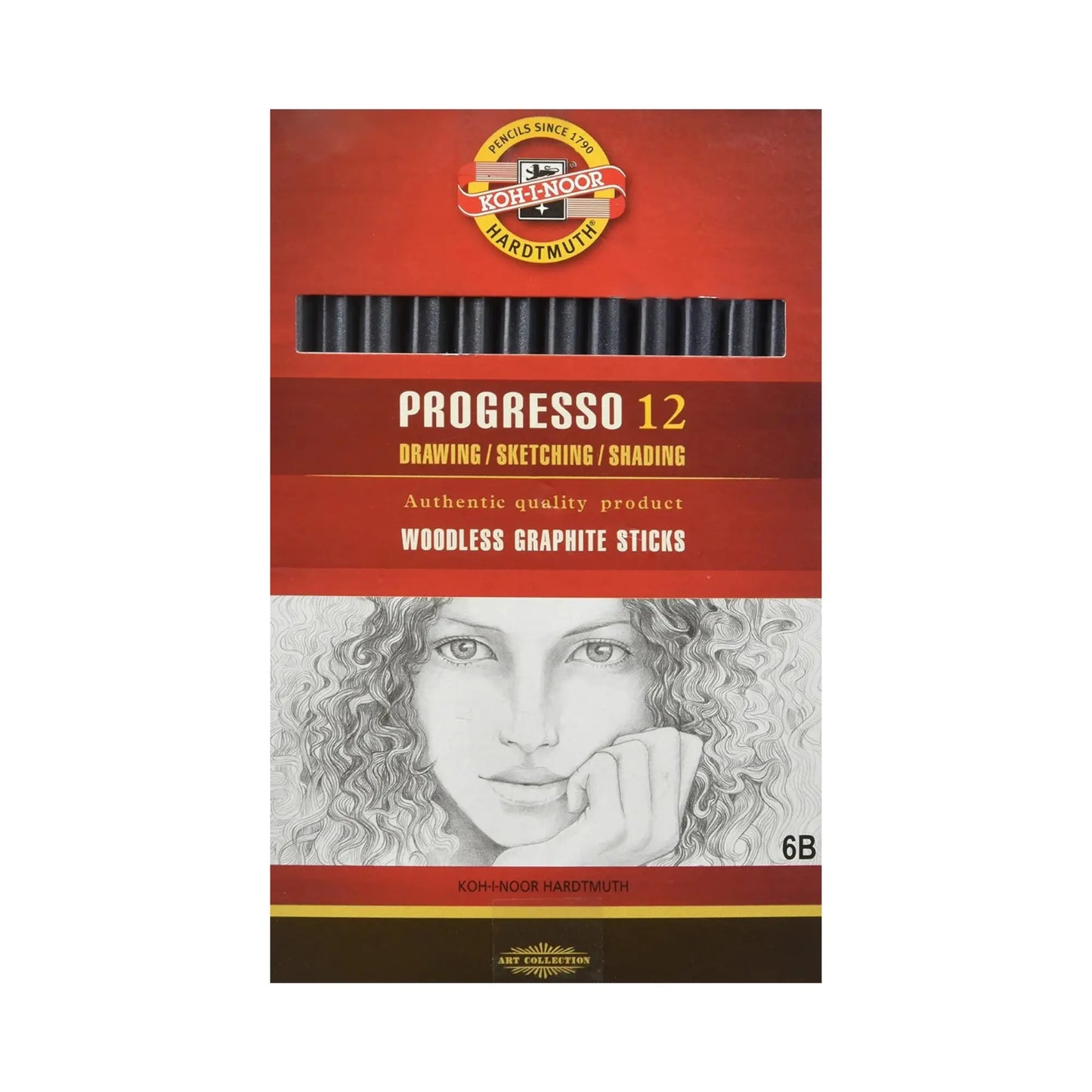 progresso woodless graphite pencils packaging front showing drawing graphite sticks