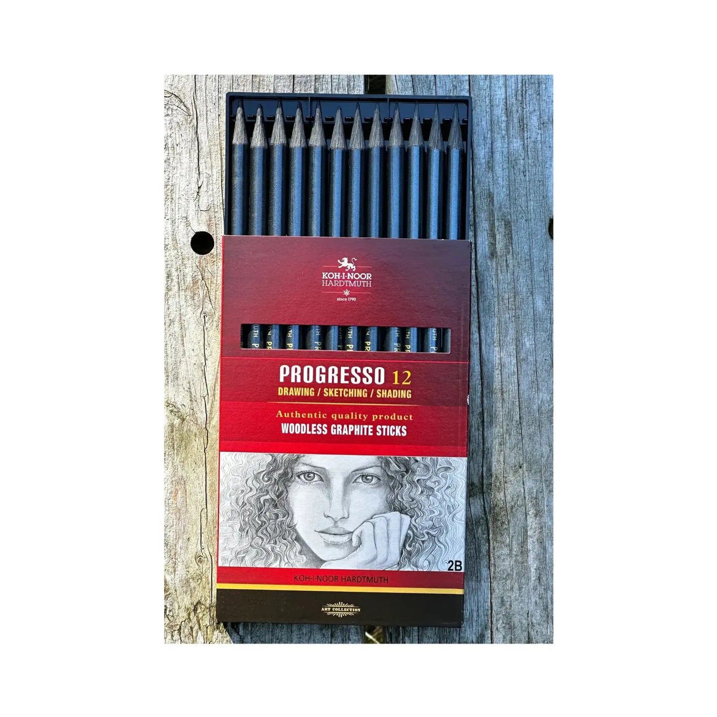 progresso woodless graphite pencils open box showing 12 solid graphite sticks