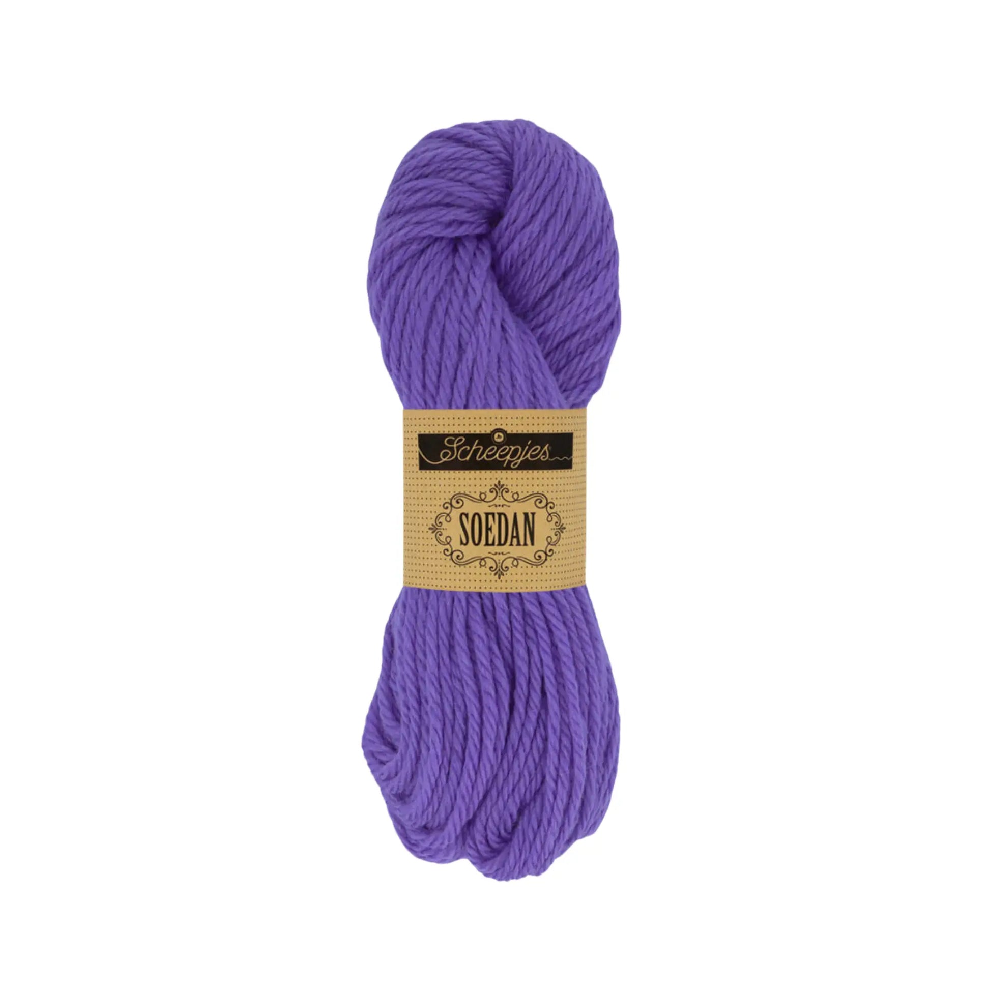 Purple Scheepjes Soedan wool yarn for knitting, crochet, felting, weaving, and natural crafts.