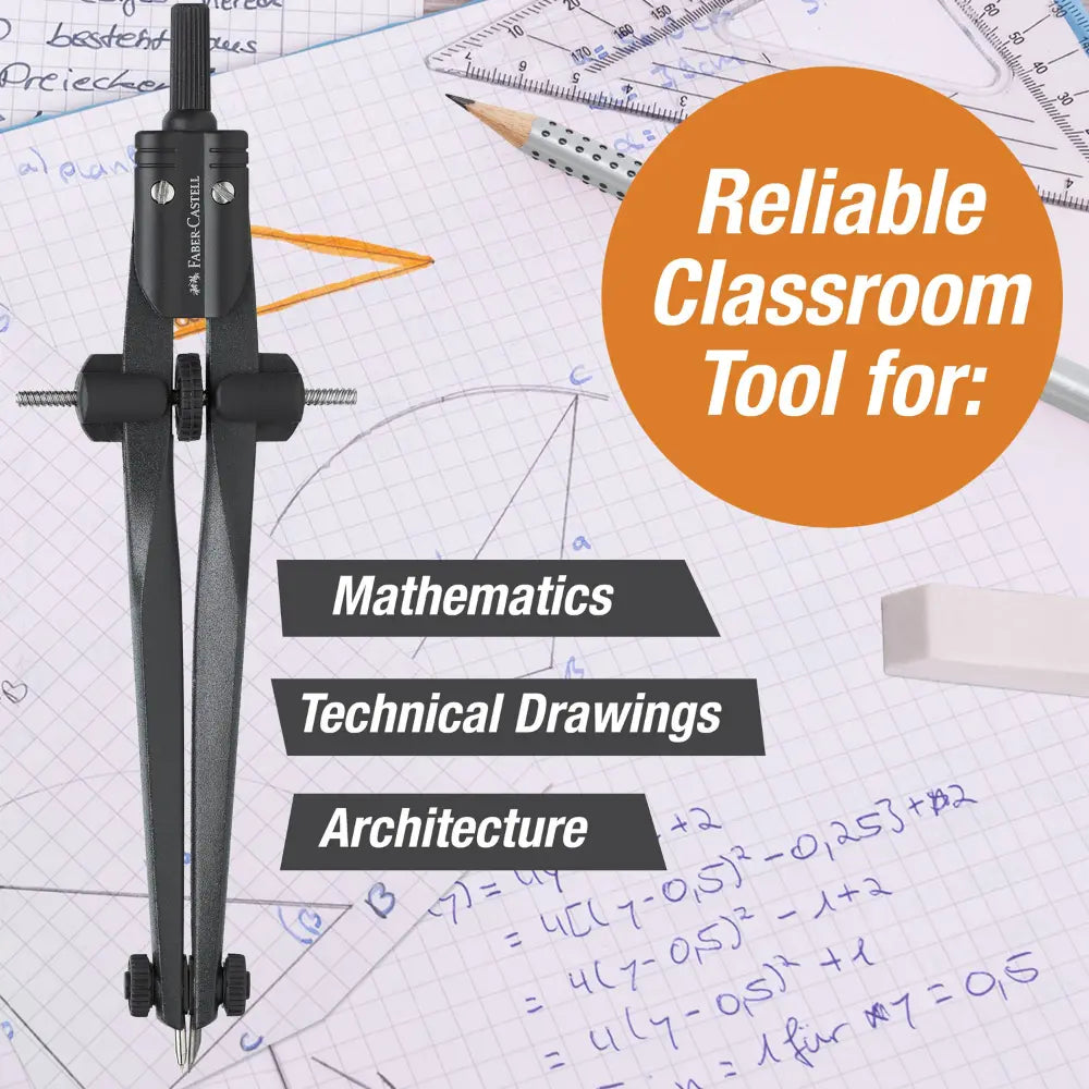 Quick-set geometry compass with lead clamp for accurate circles and clean geometric lines