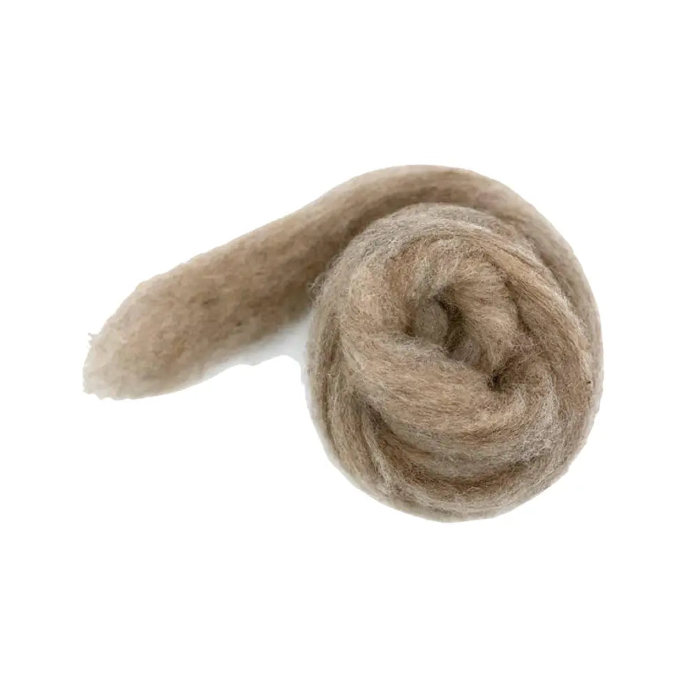 Rabbit brown carded corriedale wool sliver for needle felting and fiber art on white