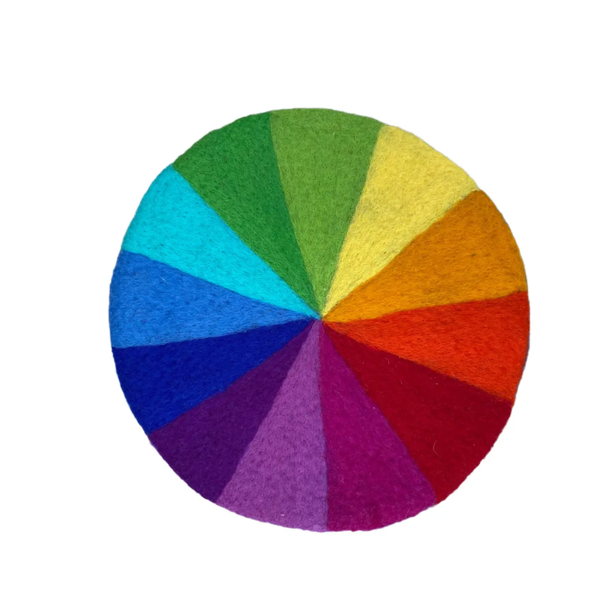 12-color rainbow felt play mat photographed on a white table