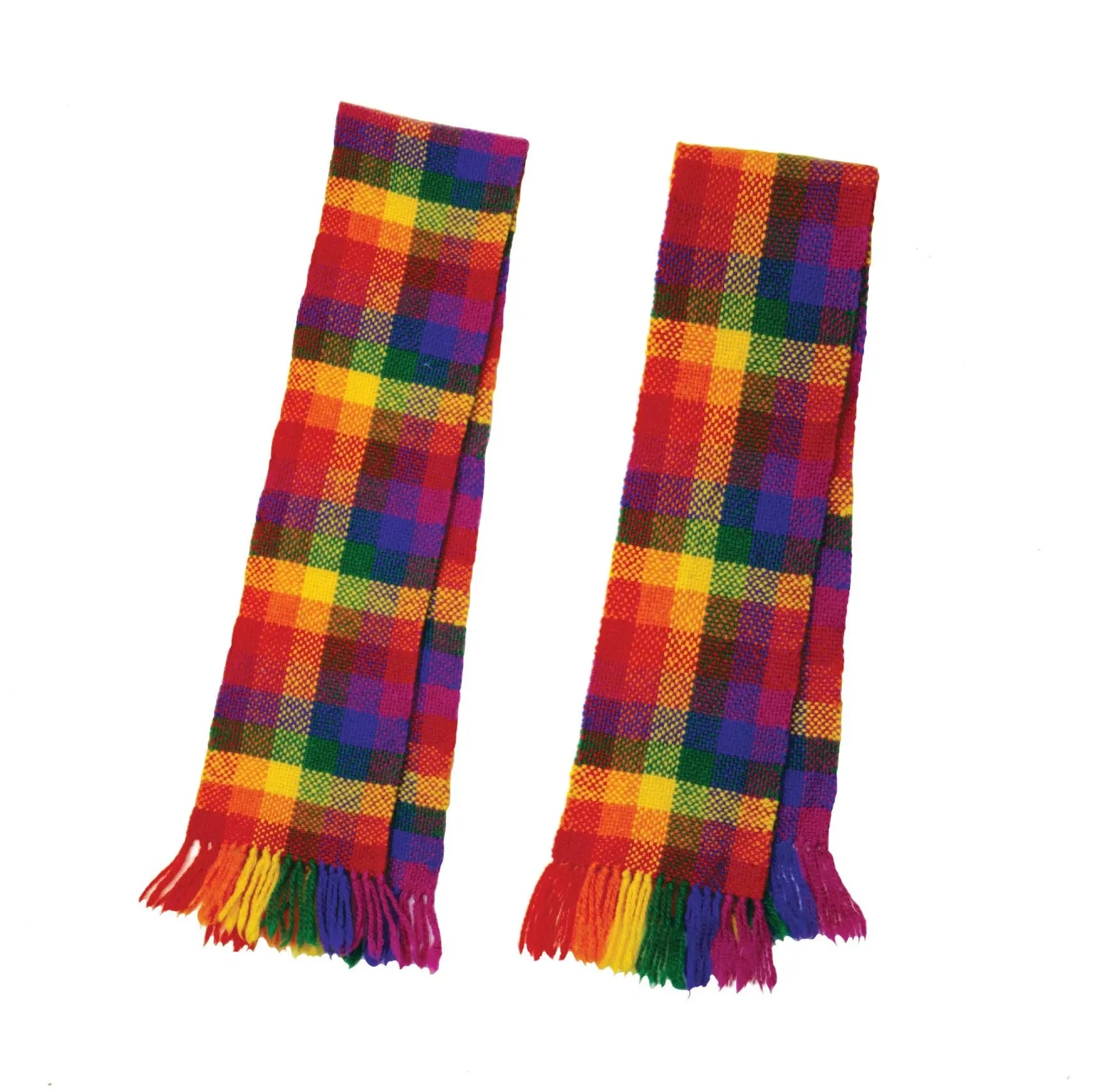 Finished rainbow woven scarves made on a beginner table loom