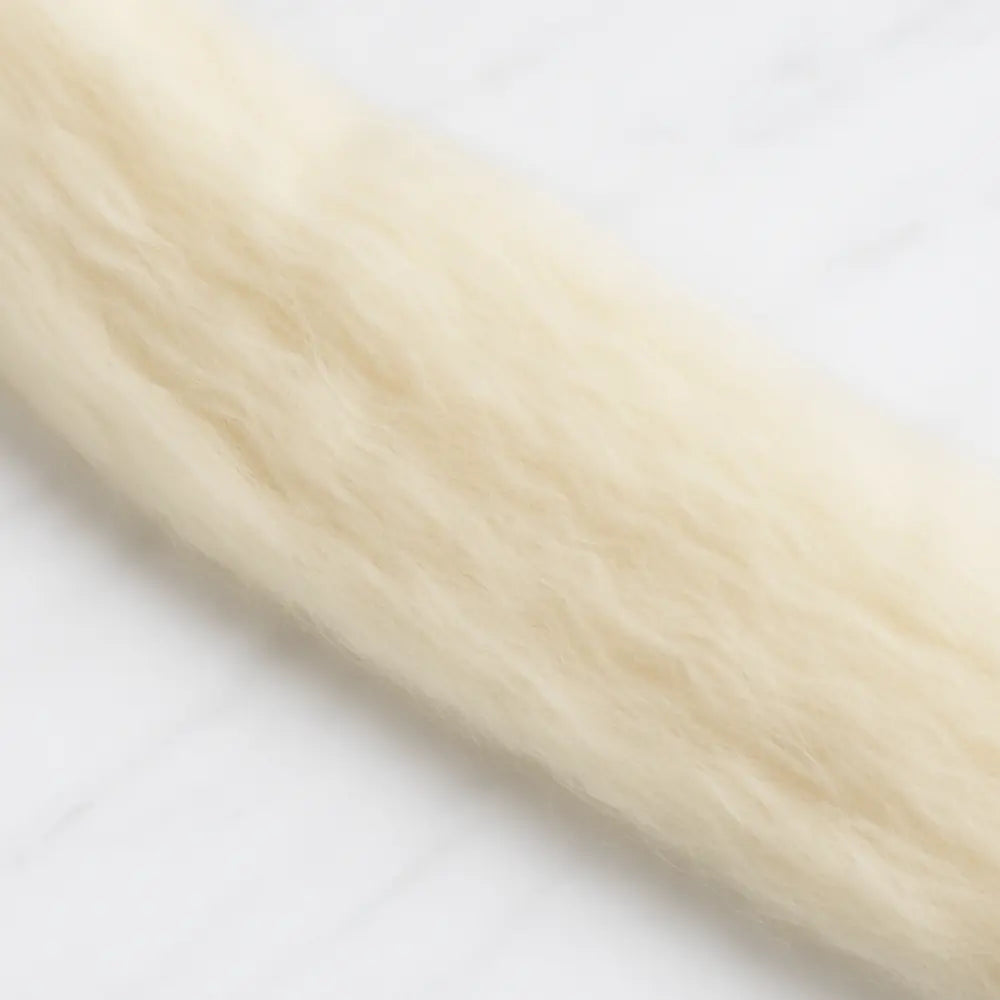 Rambouillet Wool Combed Top Close up showing long aligned fibers