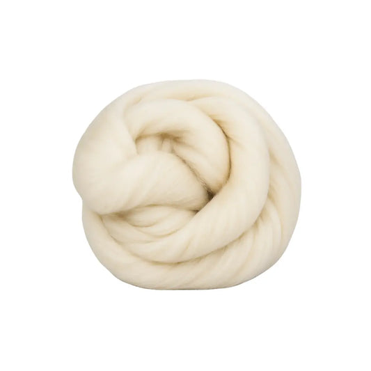 Rambouillet Wool Combed Top roving wrapped into a ball on a white background