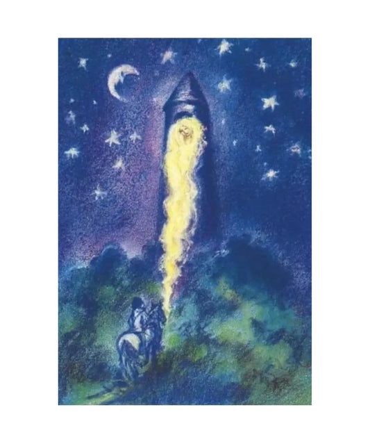Illustration of Rapunzel in her Tower at Night by Marjan van Zeyl