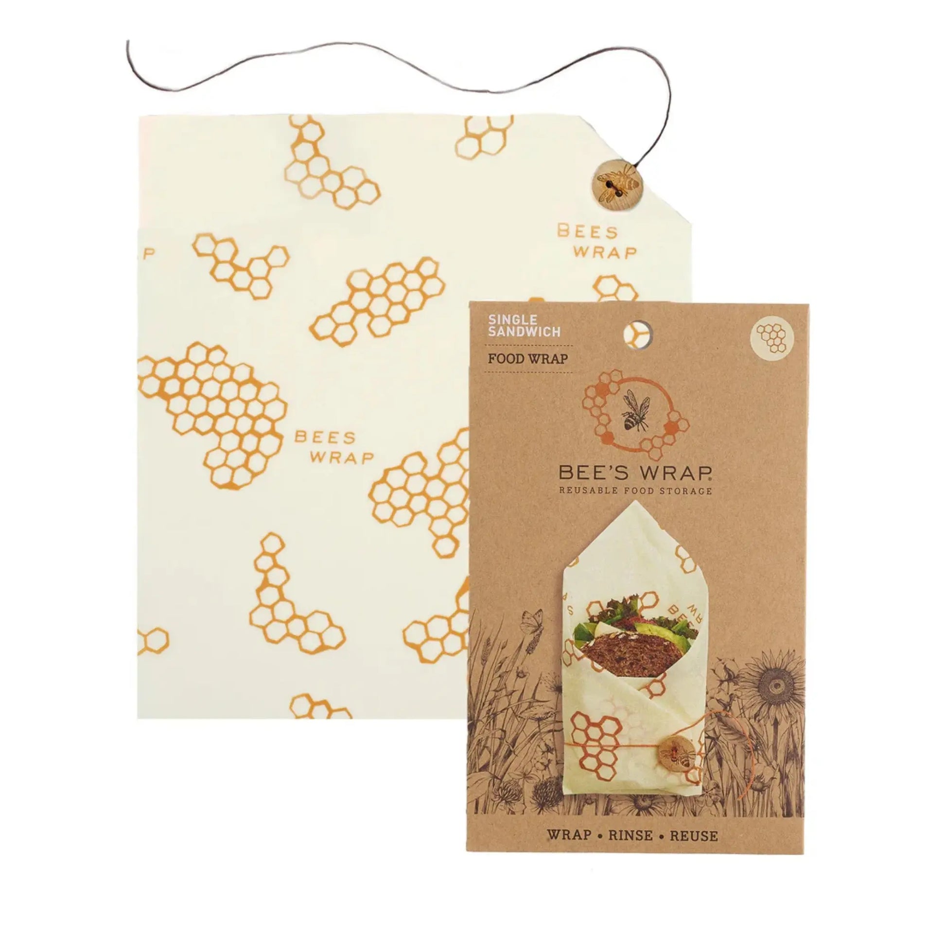 Bees Wrap packaging with reusable food wrap on a white background