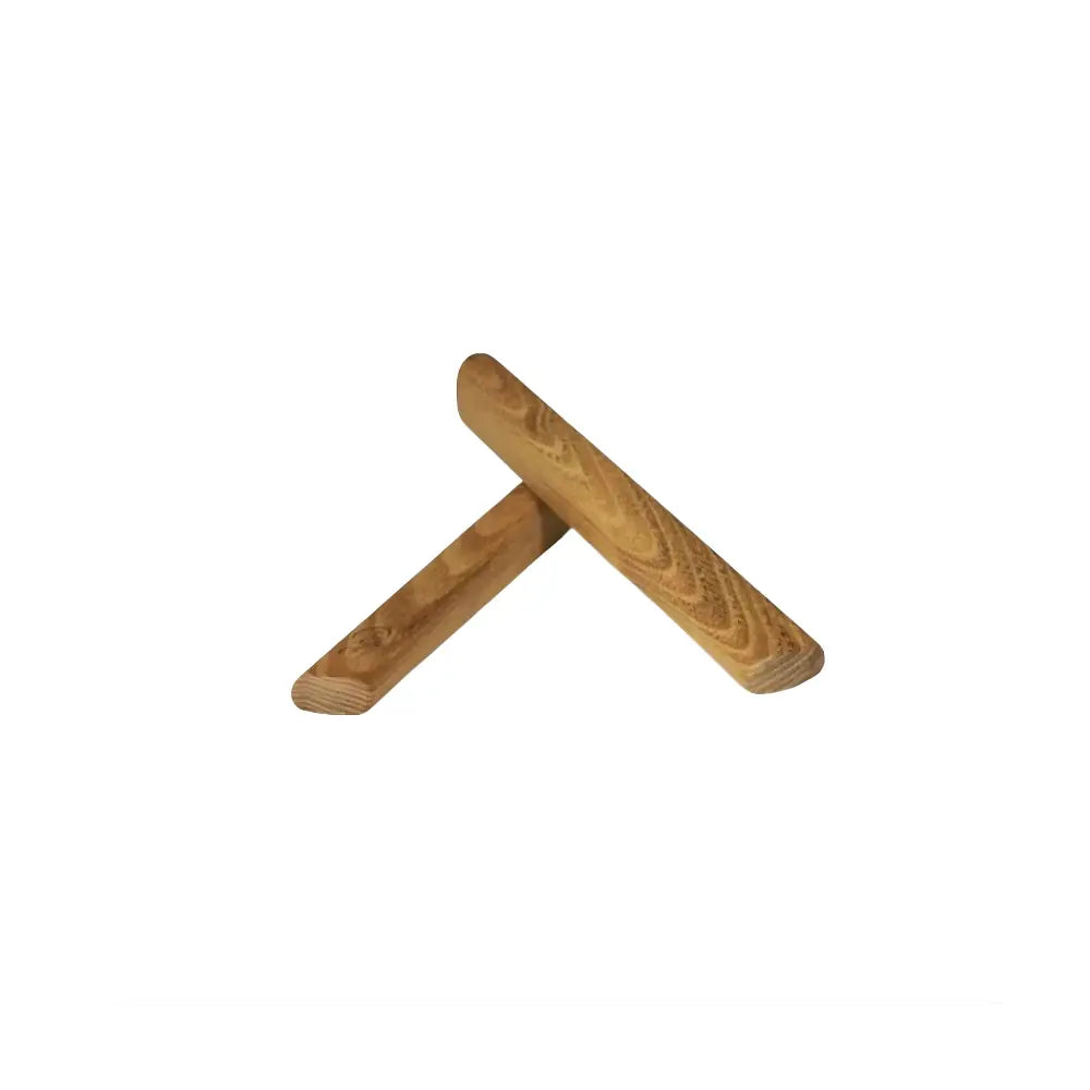 Two wooden rhythm sticks on a white background