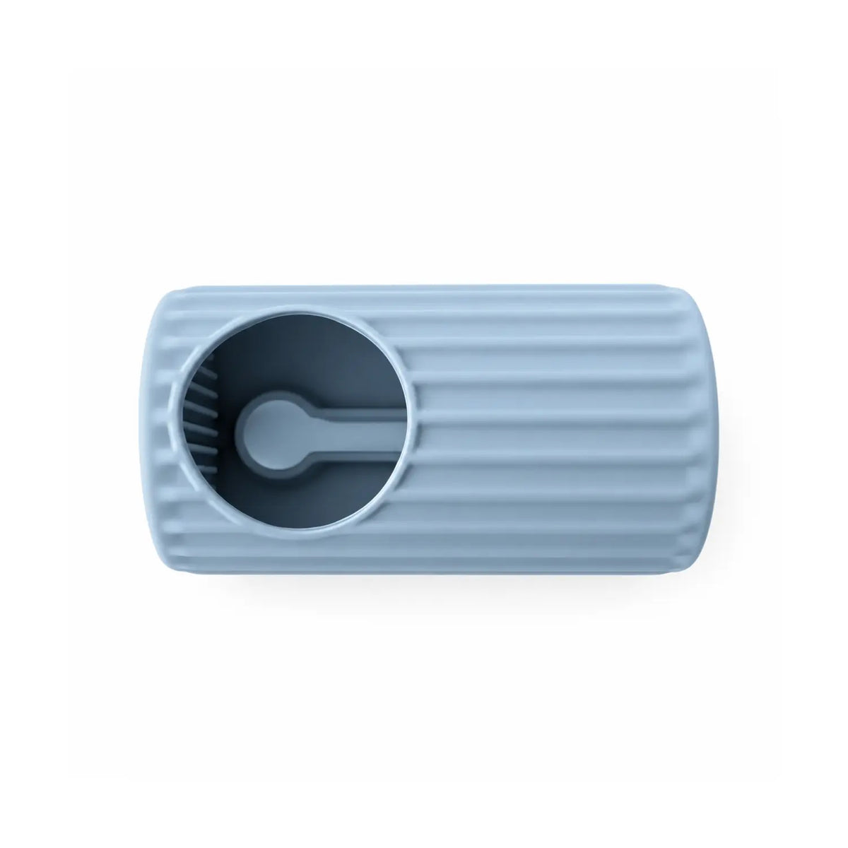 Powder blue Ripple silicone bath spout cover showing the flexible rear opening that slips over a tub spout