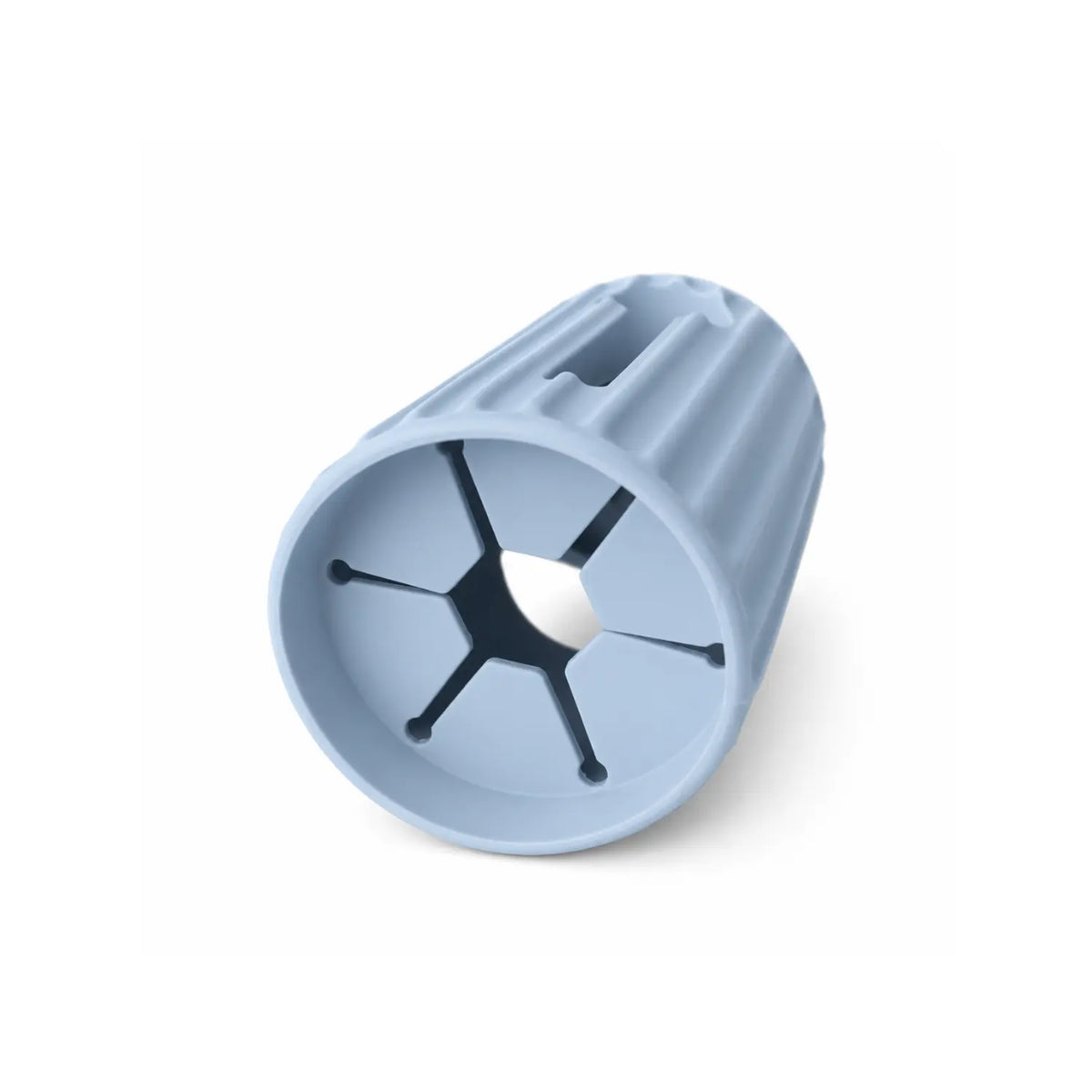 Powder blue Ripple silicone bath spout cover showing the interior opening and flexible fit