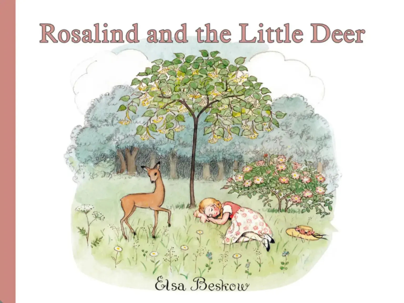 Book cover of 'Rosalind and the Little Deer' by Elsa Beskow with a girl and deer illustration.