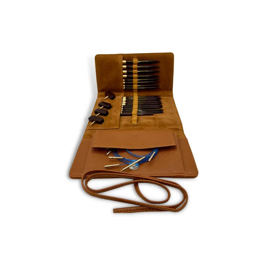 Rosewood interchangeable circular knitting needle set with cables and carrying case